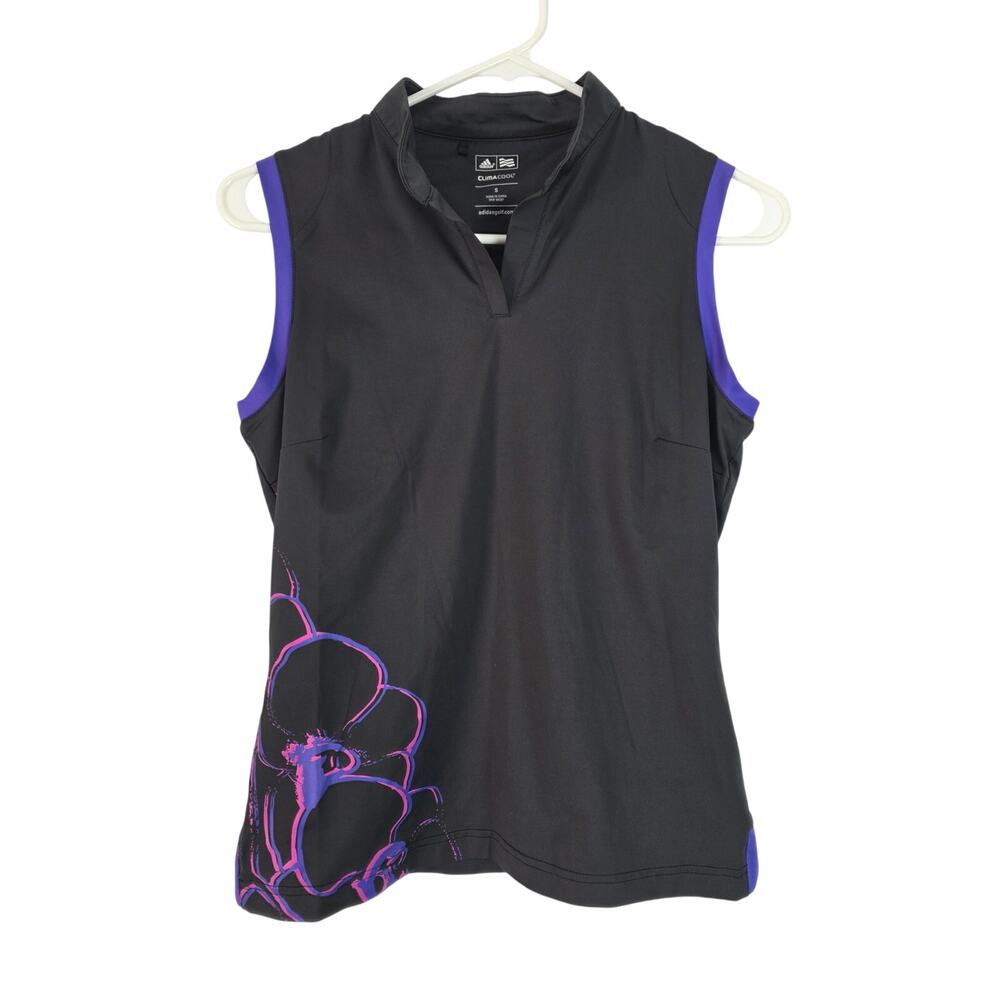 Adidas‎ Climacool Golf Top S Womens Black Purple Floral V Neck Sports Sleeveless